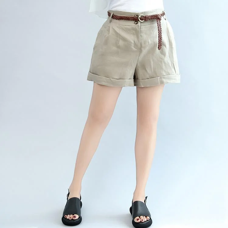 2017 nude stylish linen shorts elastic waist casual shorts