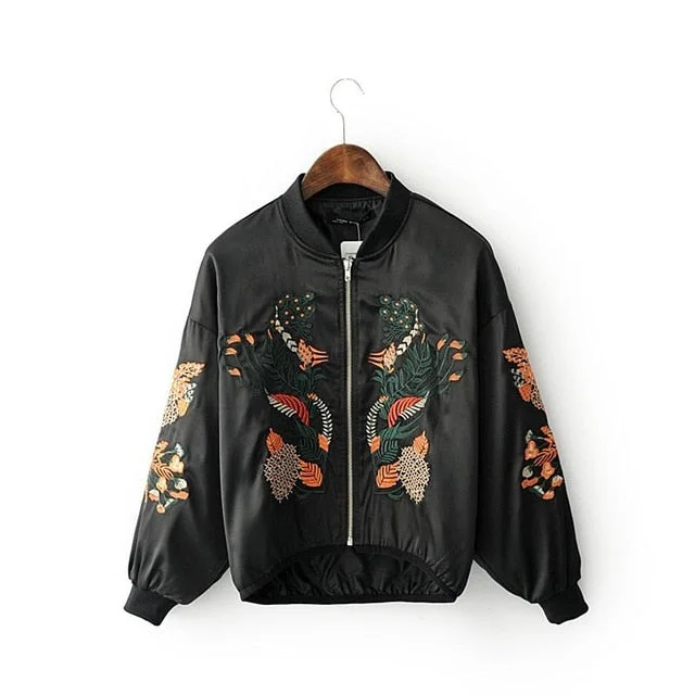 Vintage Floral Embroidery Basic Jacket Coat Women Autumn 2018 Street Bomber Jacket Baseball Jackets Jaqueta Casaco Feminina L997