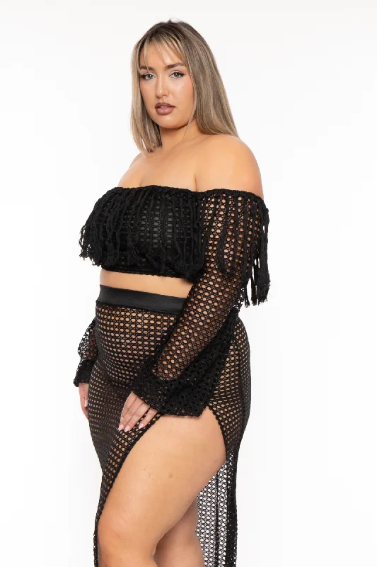 Plus Size Haley Fringe 2pc  Matching Set - Black