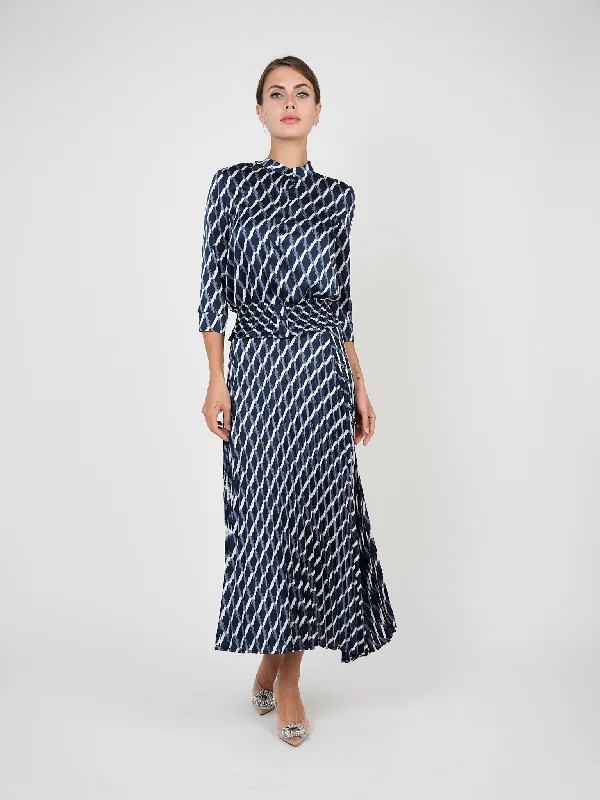 Printed Chiffon 2 PC Button Down Midi Pleated Set