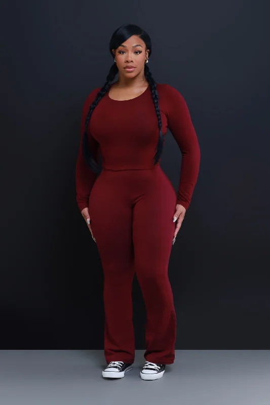 Skip The Line Flared Legging Set - Burgundy