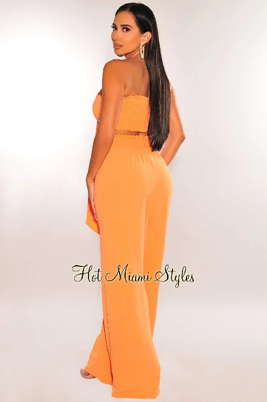 tangerine-tie-up-bandeau-smocked-linen-palazzo-pants-two-piece-set