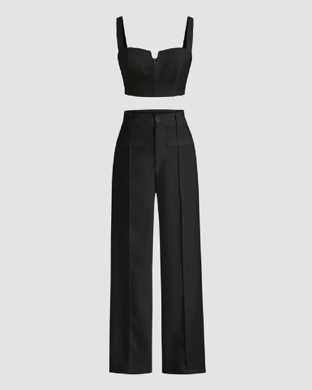 Two Piece Set: Aesthetics Black Top With Trouser