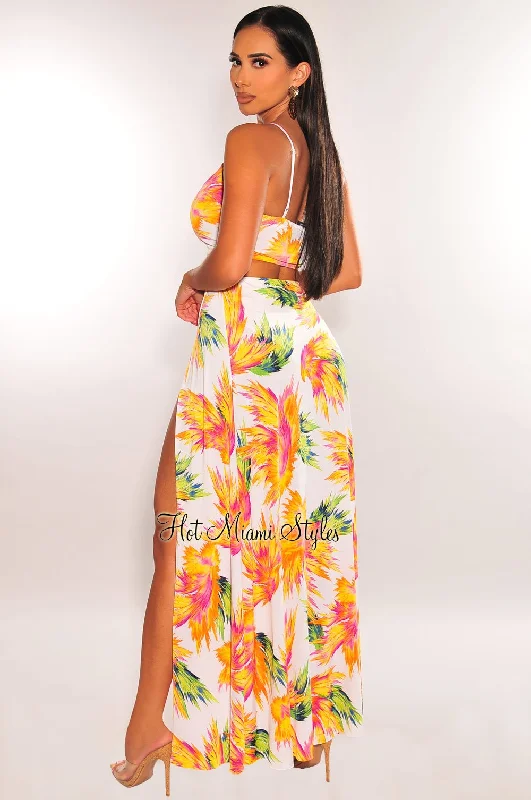 white-palm-print-one-shoulder-slit-maxi-skirt-two-piece-set