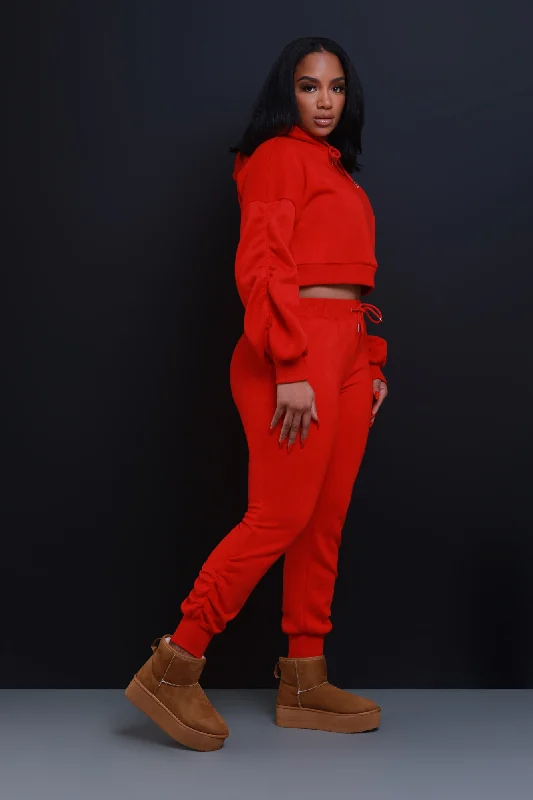 who-said-ruched-hooded-jogger-set-red