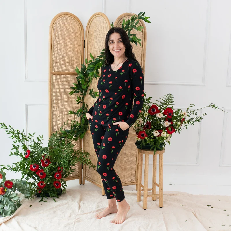 Women's Jogger Pajama Set in Midnight Poppies