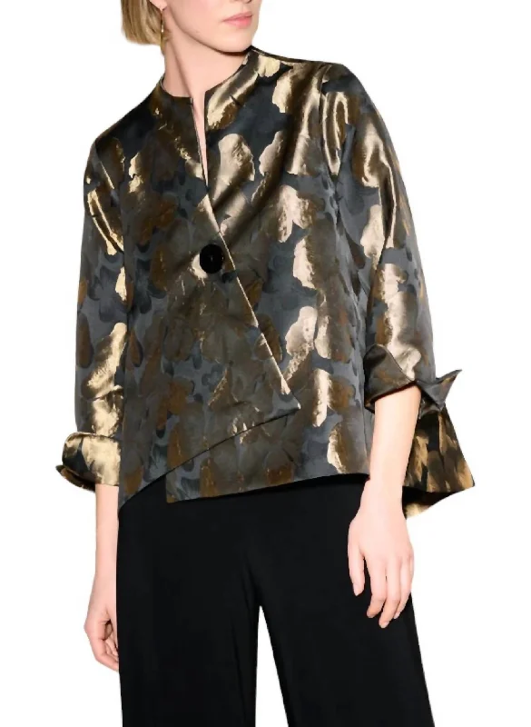 Mock Neck Swing Jacket In Black / Bronze