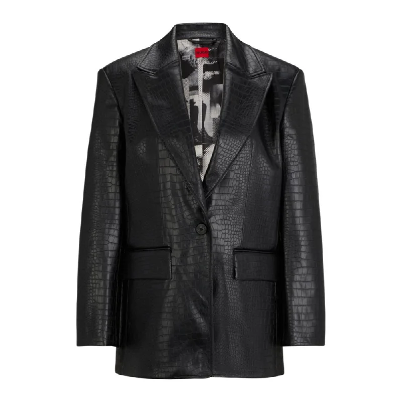 Oversize-fit jacket in faux leather with snake print