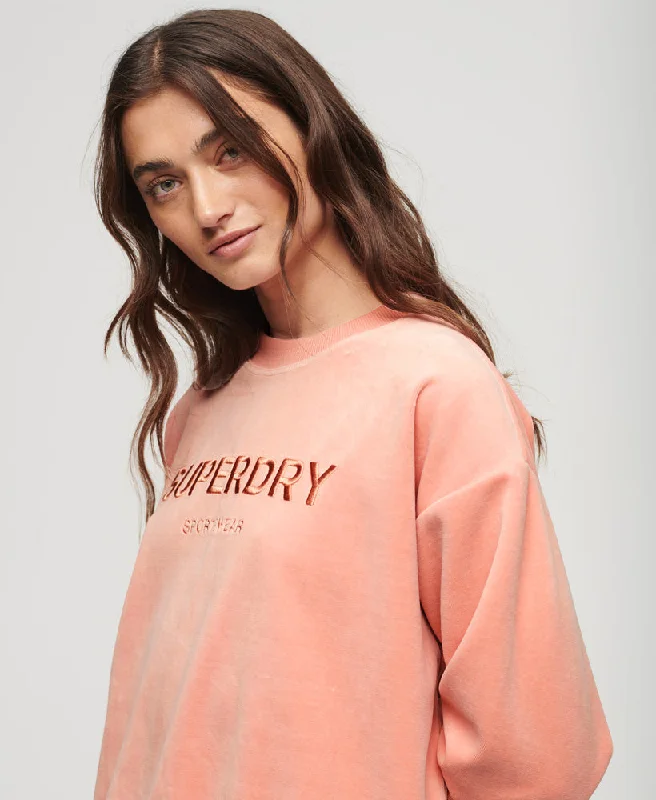 Velour Graphic Boxy Crew Sweatshirt | Peach Beige