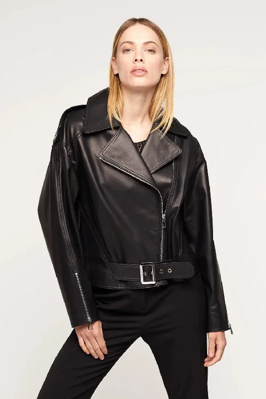 Black nappa leather jacket women