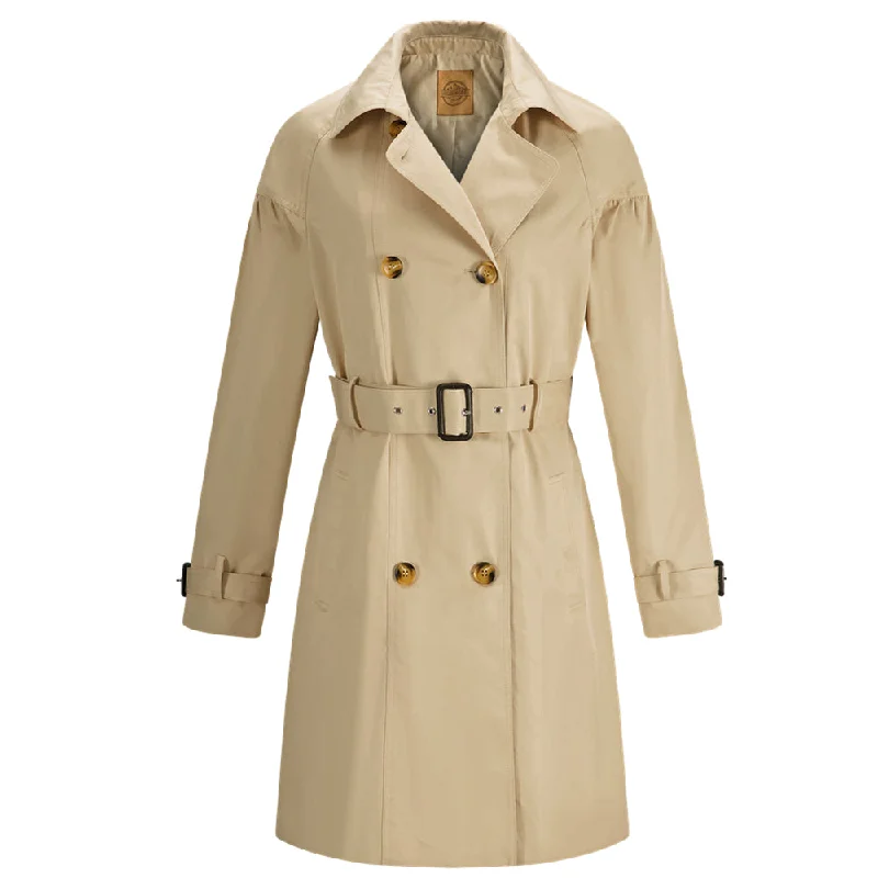 Womens Cotton Double Breasted Trench Coat With Belt Khaki