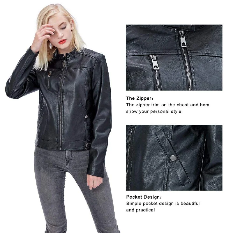 Fahsyee Women's Faux Leather Jackets