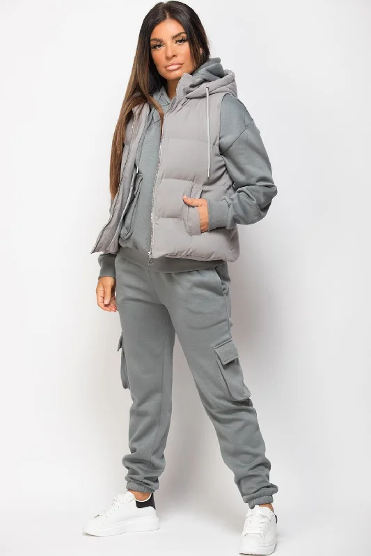 Hooded Padded Gilet Sleeveless Jacket Grey