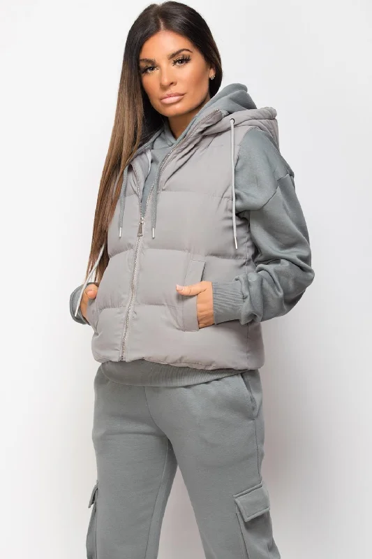 Hooded Padded Gilet Sleeveless Jacket Grey