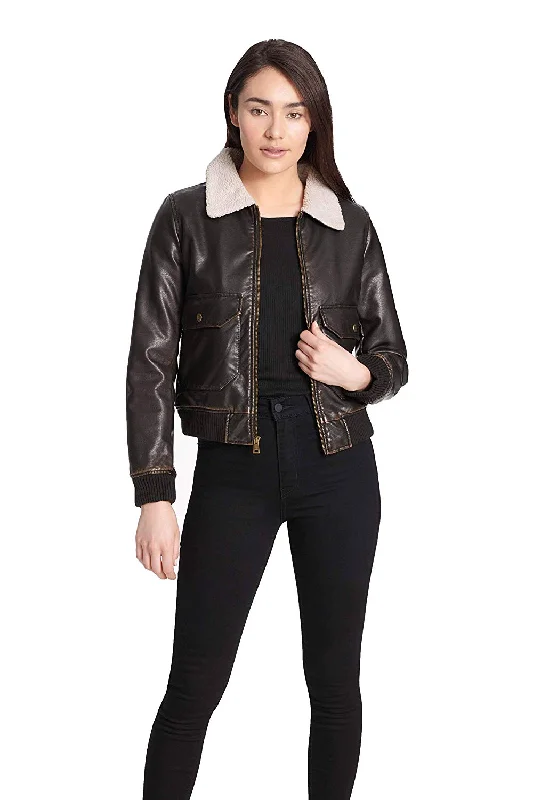 Levi's Women's Faux Leather Sherpa Aviator Bomber Jacket