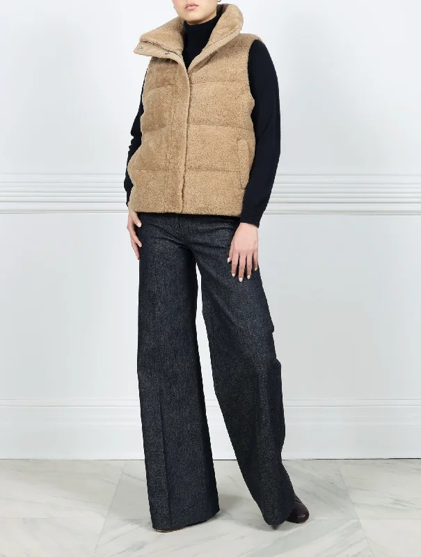 The Liza Shearling Puffer Vest with Stand Collar