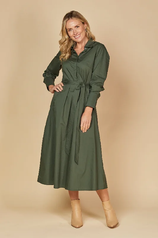 Kelly Poplin Dress in Bottle Green