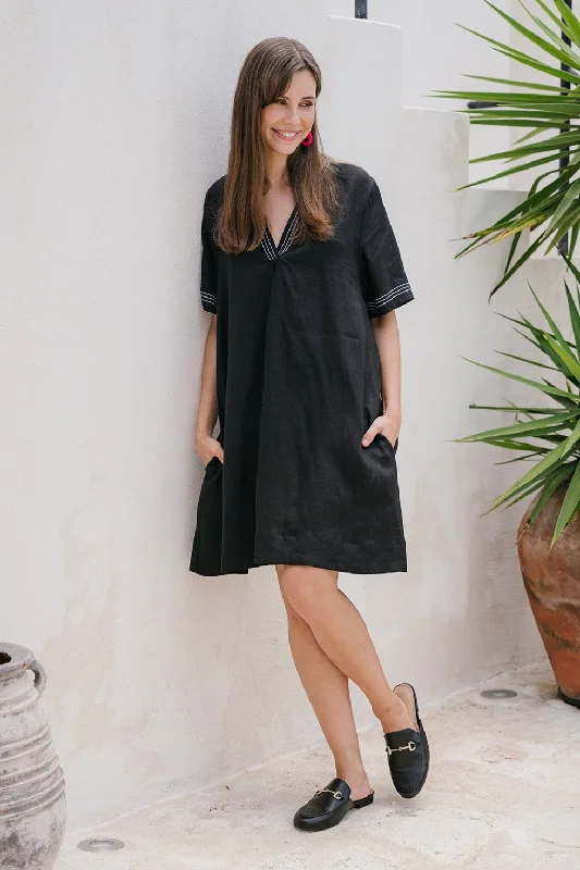 Kora A-Line Linen Dress in Blackberry