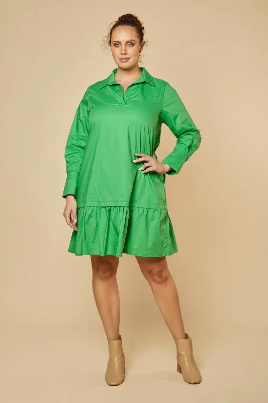 Remi Short Dress in Green Poplin