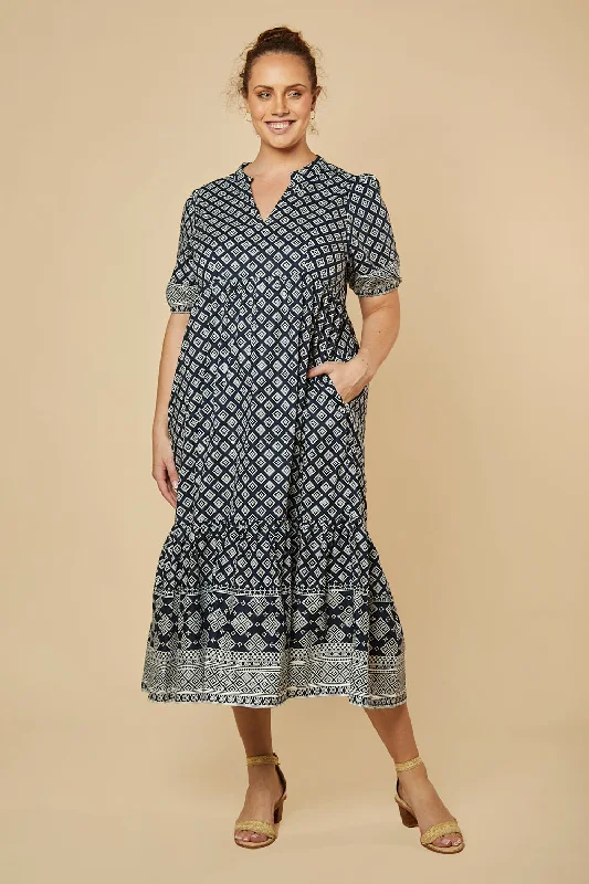 Sabre V-Neck Dress in Navy Iris