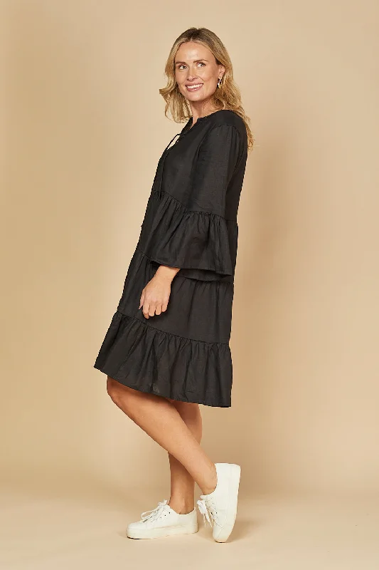 Scout Tiered Linen Dress in Black