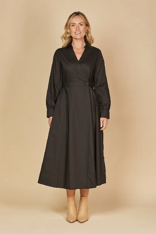 Wendy Poplin Wrap Dress in Black