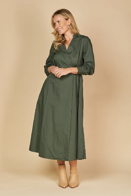 Wendy Poplin Wrap Dress in Bottle Green