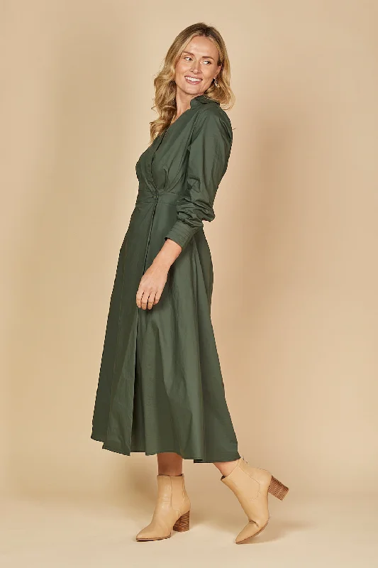 Wendy Poplin Wrap Dress in Bottle Green