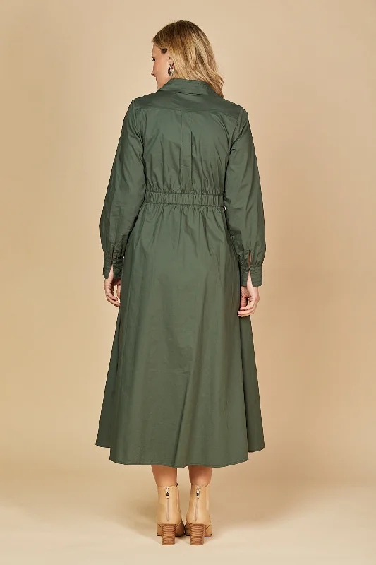 Wendy Poplin Wrap Dress in Bottle Green