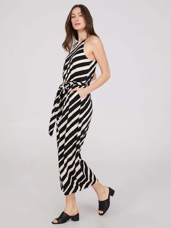 Striped Satin Halter Neck Jumpsuit