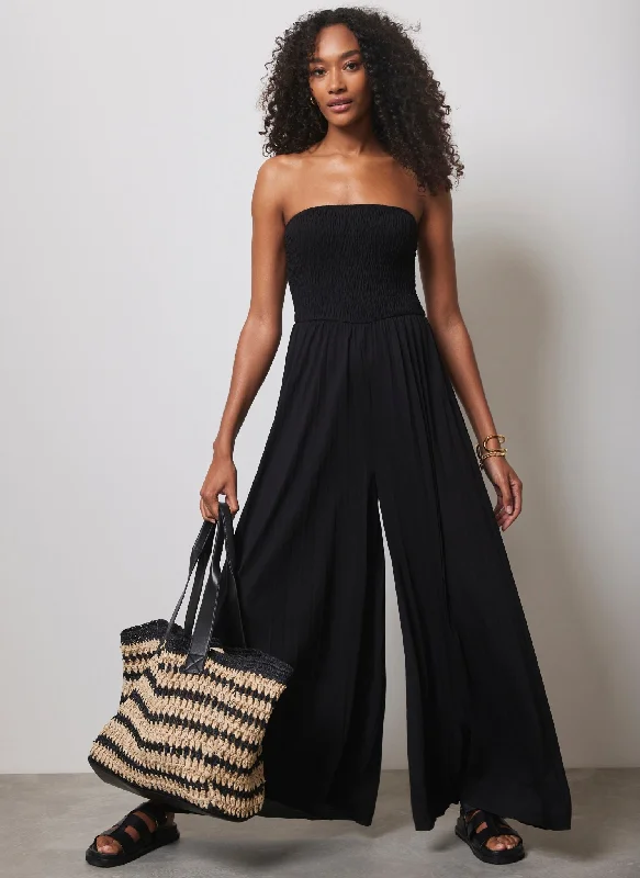 Black Pleated Bandeau Wide Jumpsuit