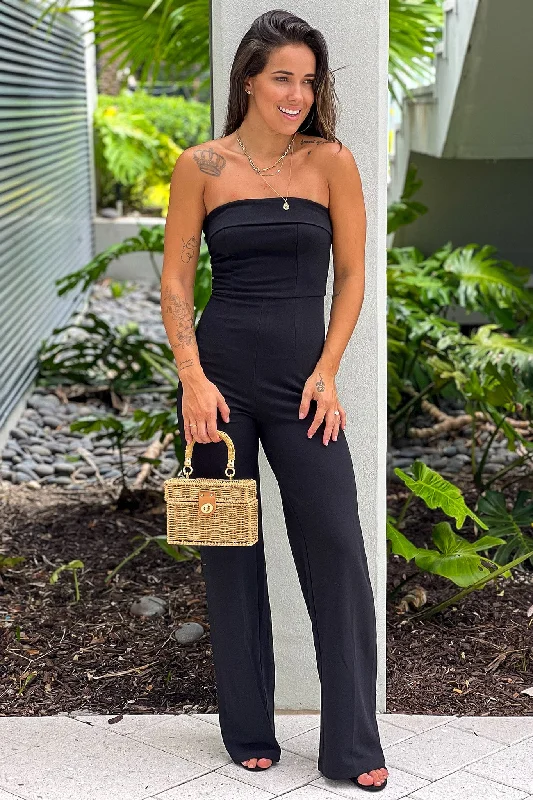 Black Strapless Tube Jumpsuit