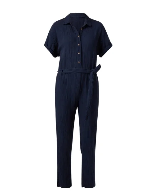 Oakes Navy Cotton Gauze Jumpsuit