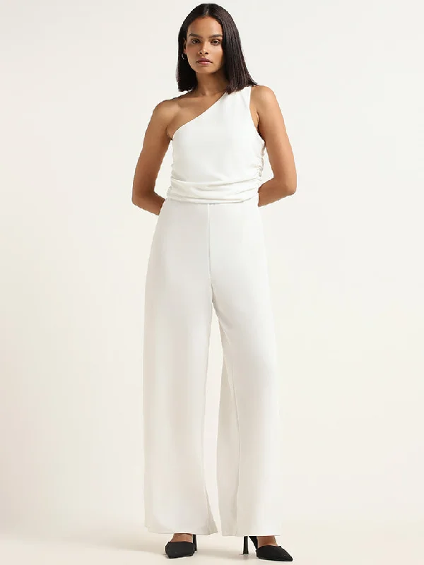 Wardrobe Plain White Cotton Blend Jumpsuit