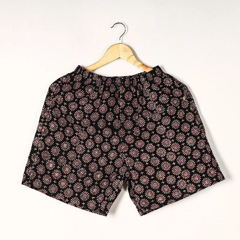 Black - Ajrakh Block Printed Cotton Unisex Boxer/Shorts