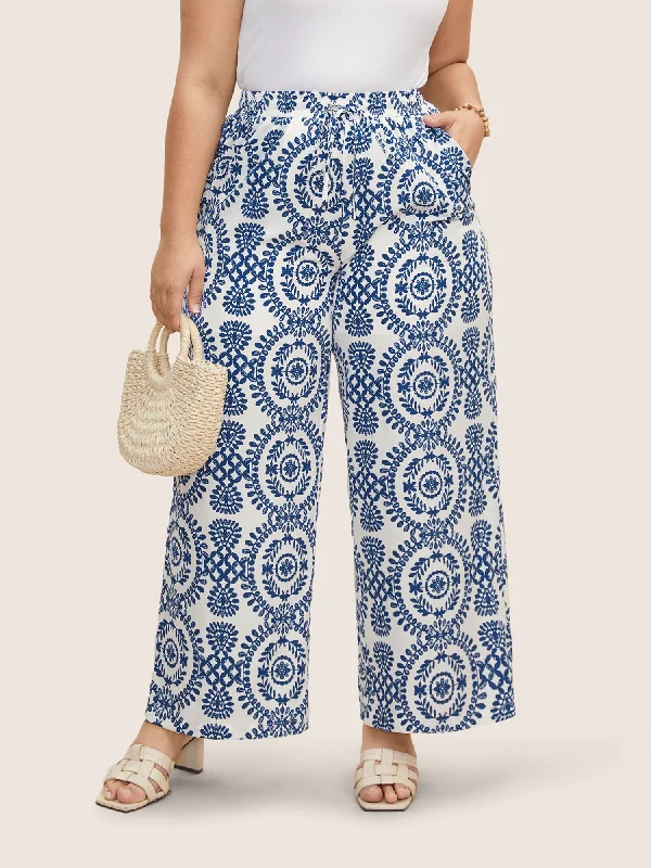 Bandana Print Drawstring Wide Leg Pants