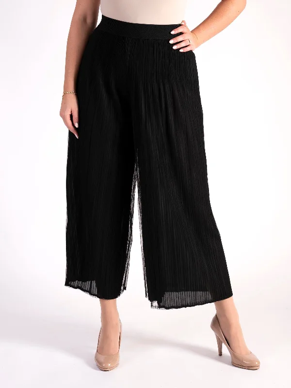 Black Plisse Mesh Trouser