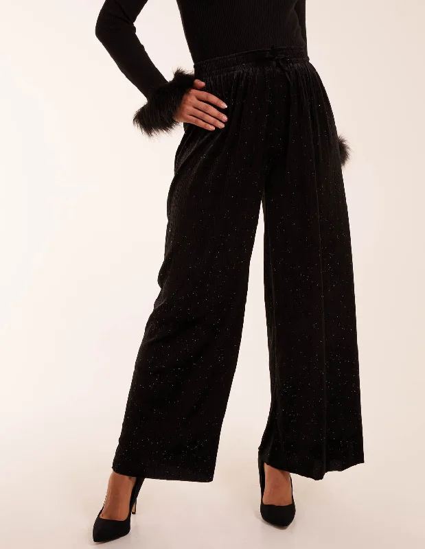 Sparkling Velour Wide Leg Trouser