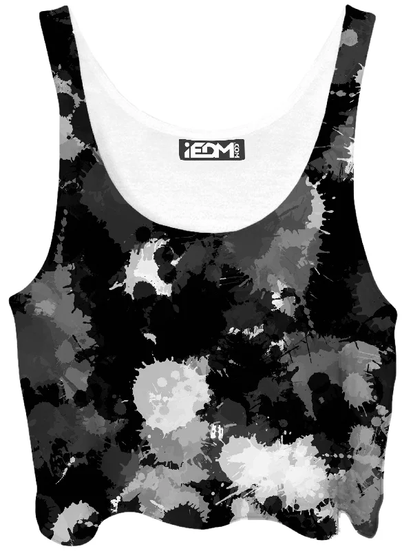 Black White and Grey Paint Splatter Crop Top