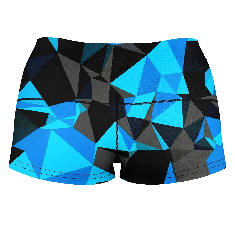 blue-and-black-geo-high-waisted-womens-shorts