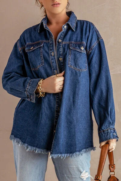 button-up-pocketed-raw-hem-denim-jacket