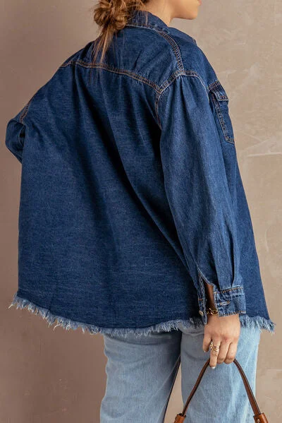 button-up-pocketed-raw-hem-denim-jacket