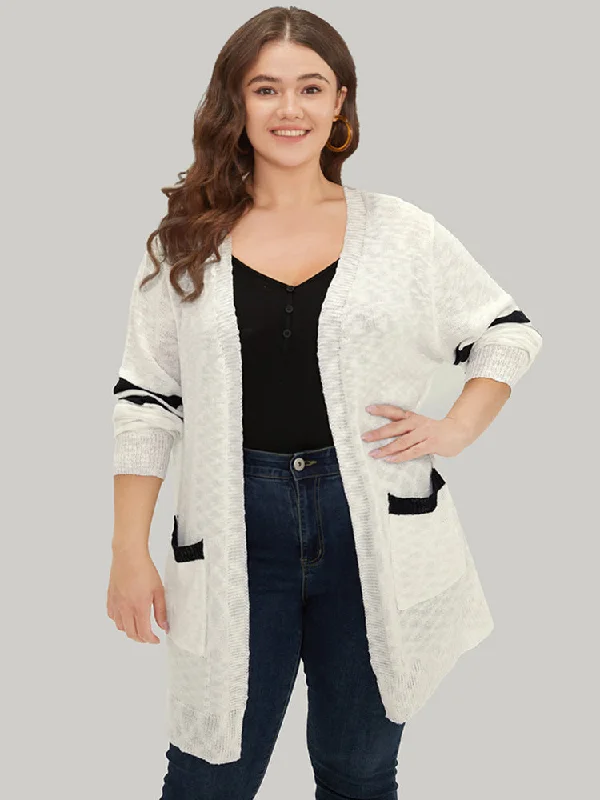 contrast-patched-pocket-open-front-cardigan