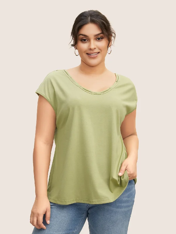 Crew Neck Cut Out Batwing Sleeve T-shirt