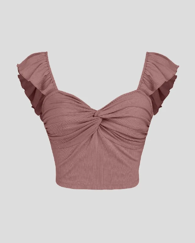 Cropped Vest Ruffle Top In Blush Pink