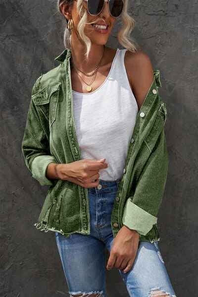 distressed-button-up-raw-hem-denim-jacket