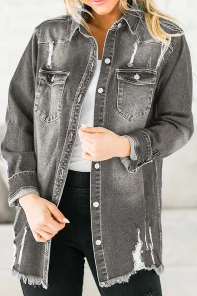 distressed-button-up-raw-hem-denim-jacket