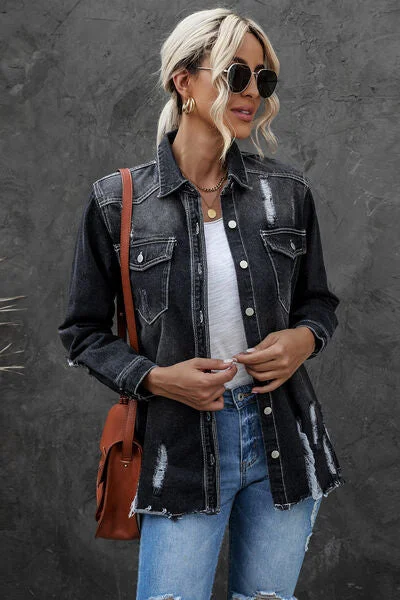 distressed-button-up-raw-hem-denim-jacket