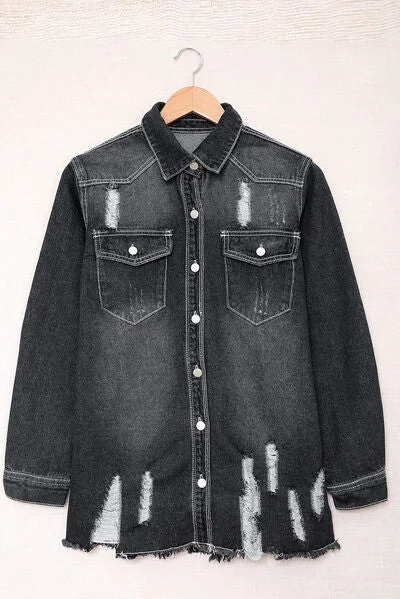 distressed-button-up-raw-hem-denim-jacket