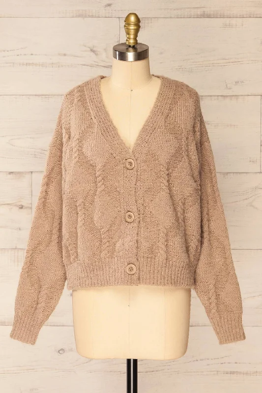 Eggje Taupe | Button-Up Knit Cardigan